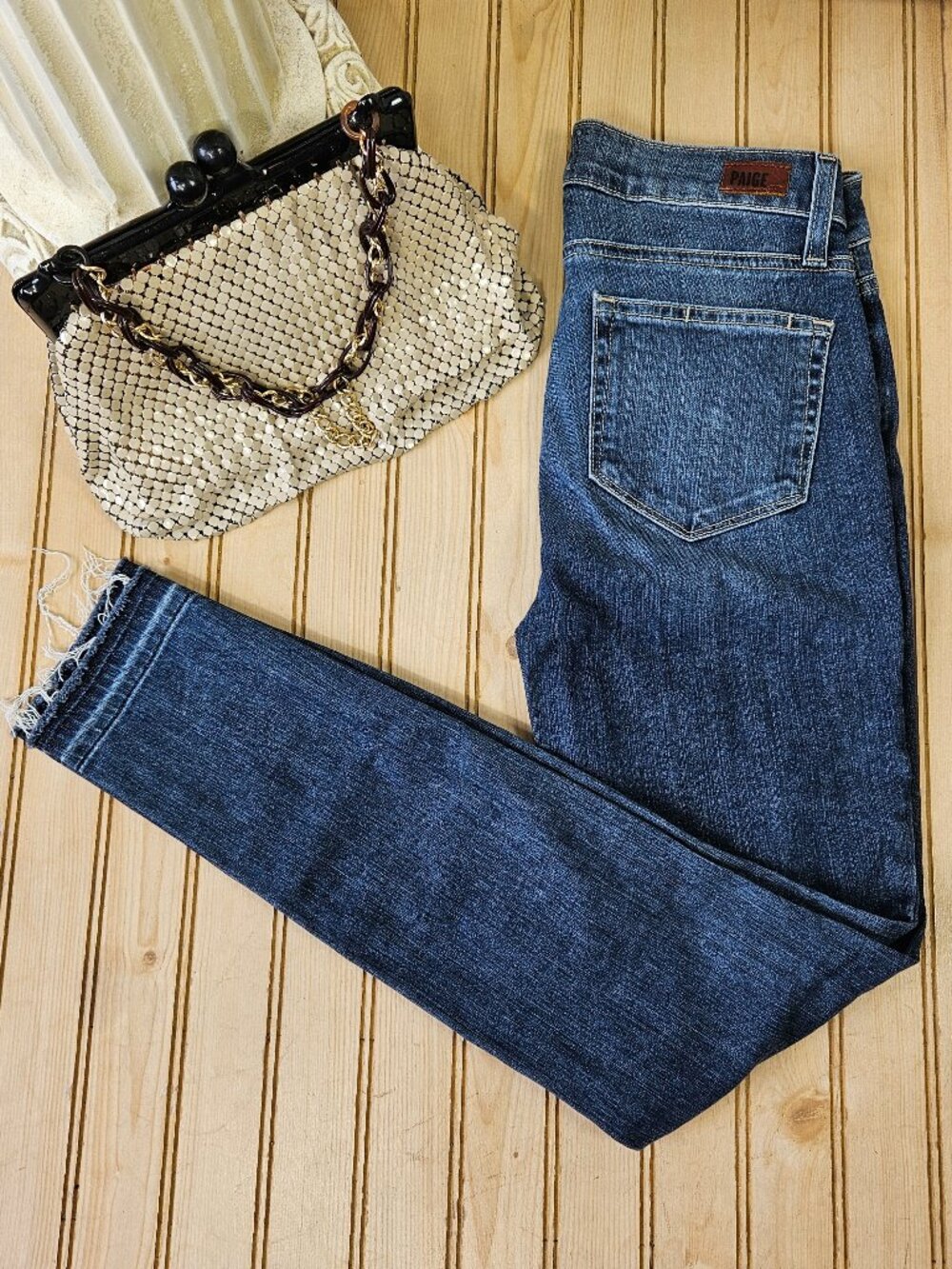 Paige Size 27 Verdugo Cropped Skinny Jeans Let Down Raw Hem Medium Wash Mid Rise